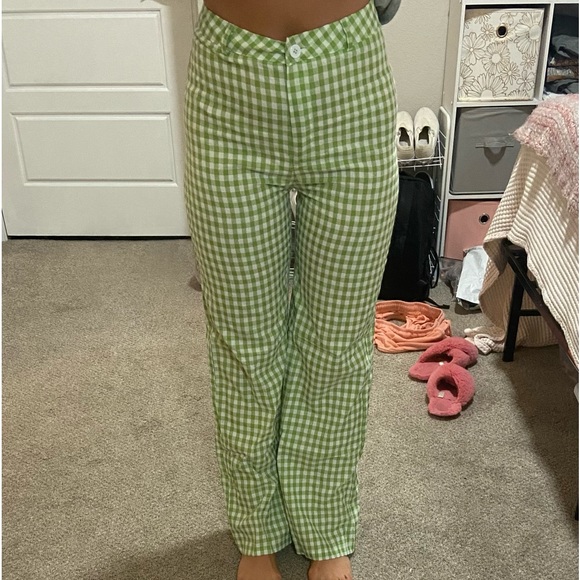 High Waist Gingham Print Pants - Picture 1 of 3